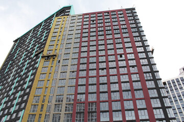 modern office building with sky.  facade of a new modern building and the construction of a new building 