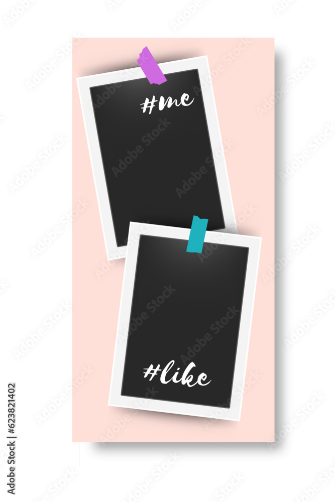Poster social media editable story frames. trendy banner with moment photos. photographs attached to adhesi
