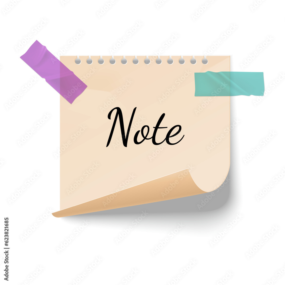 Poster Realistic paper reminder. Sticky note. Realistic square post not with soft shadow, with folded edge. Bright office stationery, memory list. Vector isolated message on notepaper illustration