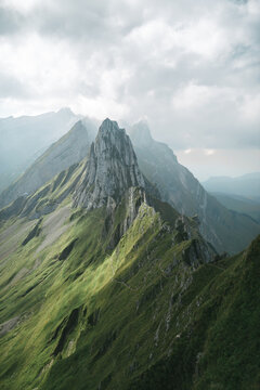 Schäfler mountain landscape with clouds in Switzerland