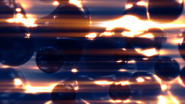 glowing blue slime morphed bubbles particles - dark bokeh backdrop - abstract 3D illustration