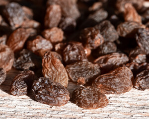 Dried grapes. Raisin. Macro. Texture.