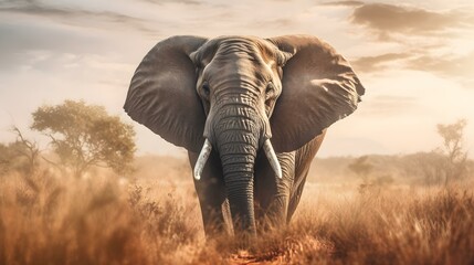 Fototapeta na wymiar Portrait of an Elephant in the Savanna 