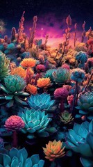 Vibrant Succulent Plants in Dark Turquoise and Light Purple AI Generated
