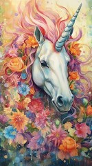 Unicorn in a Field of Flowers AI Generated