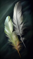 Minimalist Background with Black, Gray, White, Green, Yellow, and Red Feathers AI Generated