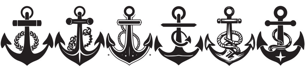 Fototapeta na wymiar Ship anchor, black vector illustration silhouette laser cutting