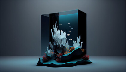 Abstract minimal podium product display, underwater scene Ai generated image
