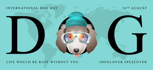 Classic dog collection with ski suit, International Dog Day, print, artwork, doodle, social media post and story post, banner, post card, invitation card, t-shirt print, vector illustration (Vector)