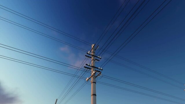 Cross Electric Poles animation in 3D