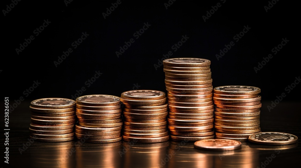 Poster stack of coins with generative ai