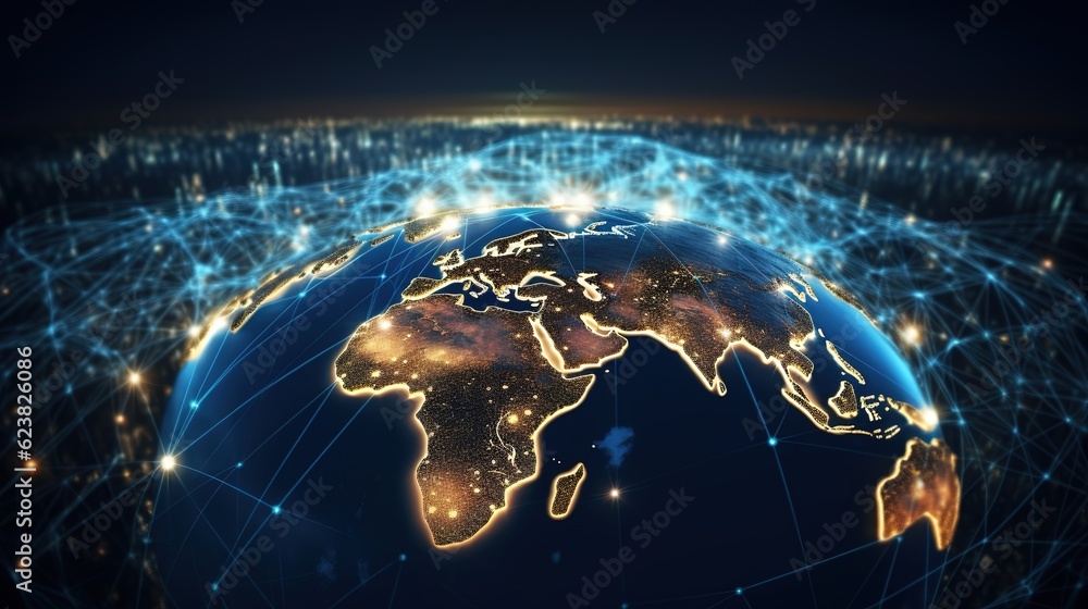 Poster communication technology for internet business. global world network and telecommunication on earth 