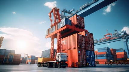 container cargo freight ship at sunset with generative ai