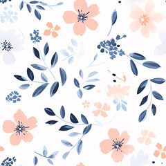 simple water-color style of flower themed pattern, vector illustration, foreground elements
