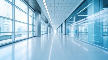 An vacant commercial corridor or shopping center. Defocused medical and hospital corridor background with contemporary laboratory with generative ai