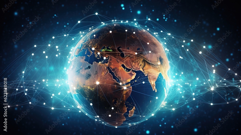Poster global background, earth globe connection lines, future technology theme background with circles and