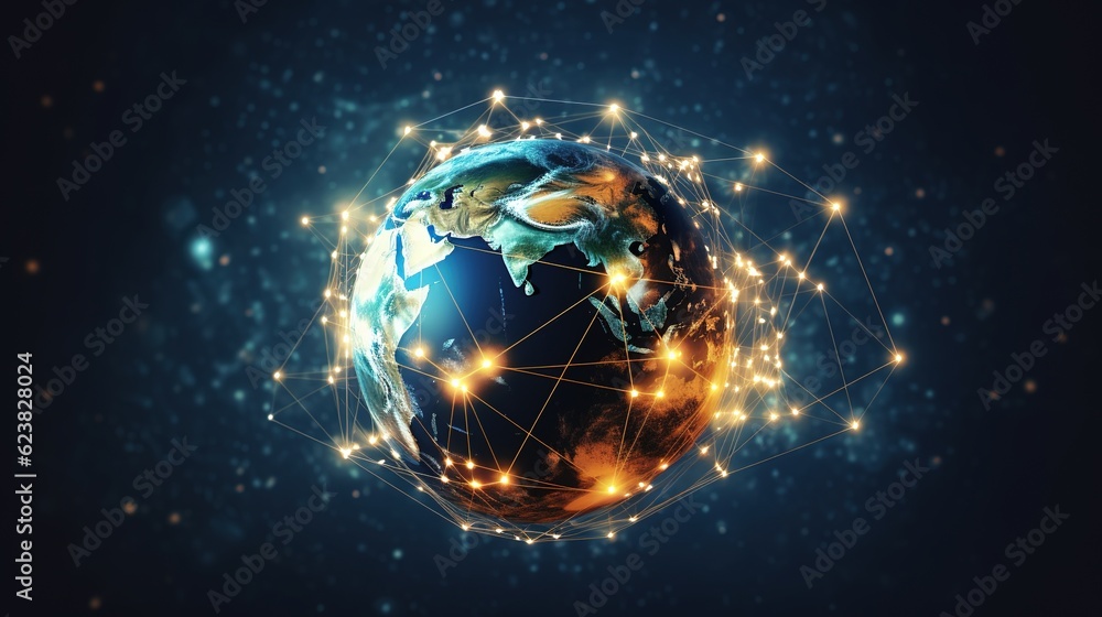 Poster earth globe, futuristic technology theme background with circles and lines. concept of internet with
