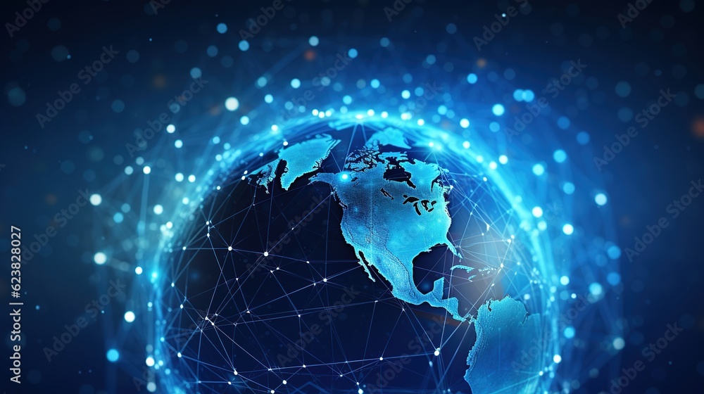 Poster earth globe, futuristic technology theme background with circles and lines. concept of internet with
