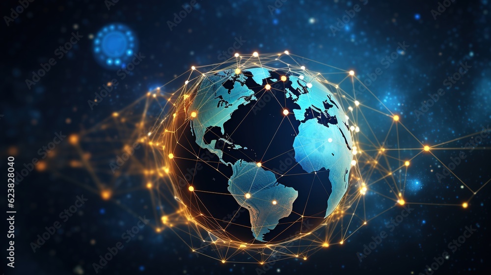 Poster earth globe, futuristic technology theme background with circles and lines. concept of internet with