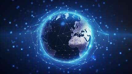 Global Background, Connection lines around Earth globe, futuristic technology theme background with circles and lines. Concept of internet, social media, traveling or logistics with generative ai