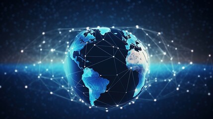 Global Background, Connection lines around Earth globe, futuristic technology theme background with circles and lines. Concept of internet, social media, traveling or logistics with generative ai