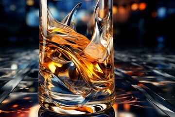 Whiskey in a glass with ice cubes. 3d rendering