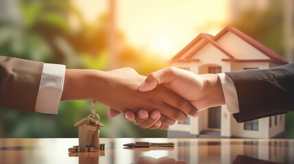 Handshake after reaching a real estate deal. Signing a house rental. with generative ai