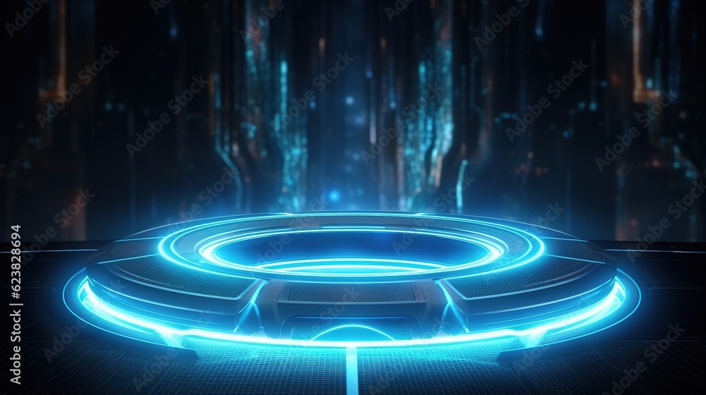 Poster hologram portal. magic fantasy portal. magic circle teleport podium with hologram effect. abstract h