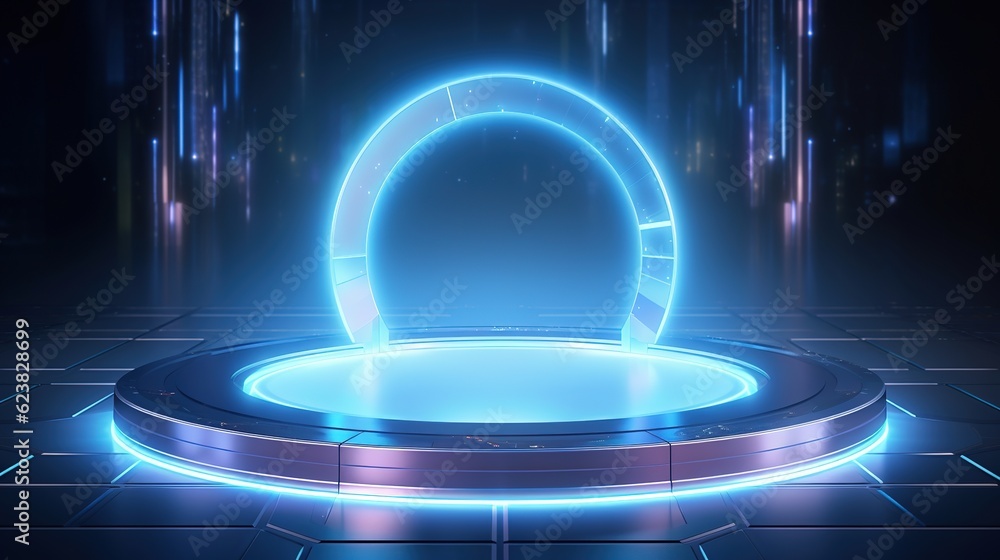 Poster hologram portal. magic fantasy portal. magic circle teleport podium with hologram effect. abstract h
