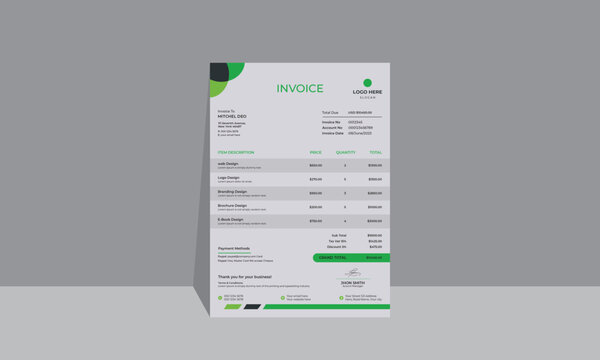 Modern and creative Simple minimal Invoice design template, Bill of business invoice accounting