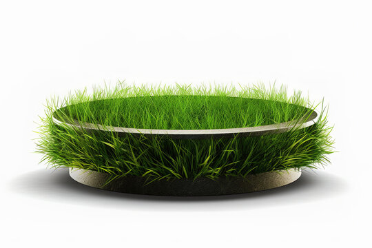 Photo 3d illustration round soil ground cross section with earth land and green grass land isolated