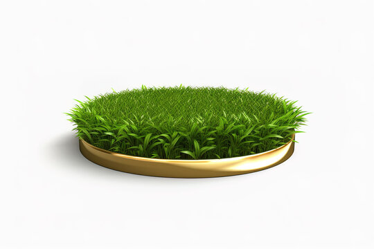 Photo 3d illustration round soil ground cross section with earth land and green grass land isolated