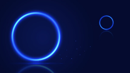 Bright neon circle with iscarmi on a dark background. Vector illustration.
