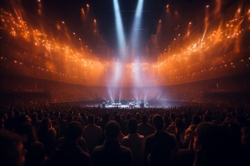 Crowd of people in front of a concert stage during a concert