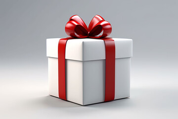 photo 3d rendering of a white gift box with a red ribbon isolated on a white background
