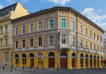 Beautiful historic houses on the streets of the Old Town in Sibiu. Transylvania. Romania