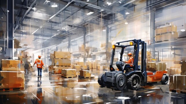 forklift in warehouse with generative ai