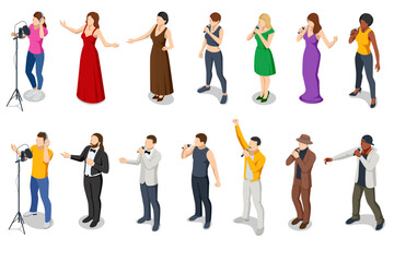 A set of isometric silhouette opera vocalists, rock stars, singer-pop, country music, and artist vocalists