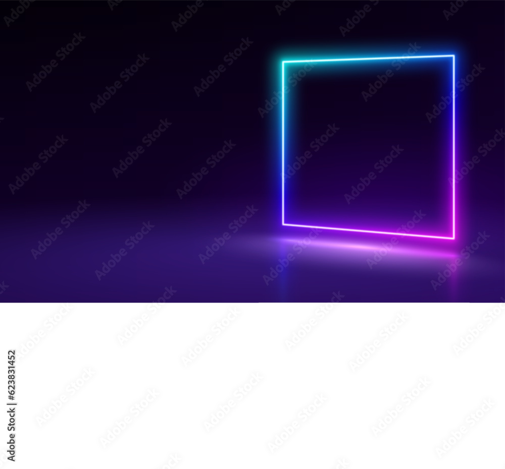 Poster neon square red-purple illuminate frame design. abstract cosmic vibrant color square backdrop. colle