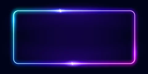 Fotobehang Retro compositie Vector 3d render, square glowing in the dark, pink blue neon light, illuminate frame design. Abstract cosmic vibrant color backdrop. Glowing neon light. Neon frame with rounded corners. 