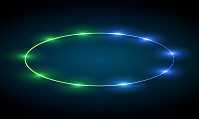 Glow neon circle. Blue glowing ring on floor. Abstract hi-tech background for display product. Vector template. Portal frame, futuristic concept