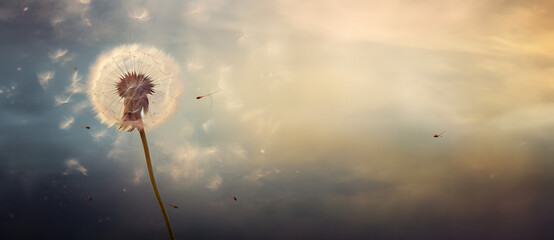 a dandelion floating in the air as it blows Generated by AI