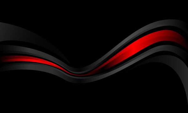 Abstract red black metallic curve wave  geometric design modern futuristic background vector