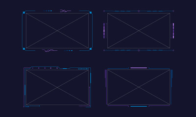 Frames Template Cyberpunk HUD, GUI, VR Interface elements, tech and modern objects pack, futuristic design for software, screen and apps, 2077, abstract digital Y2K retro futuristic style - obrazy, fototapety, plakaty
