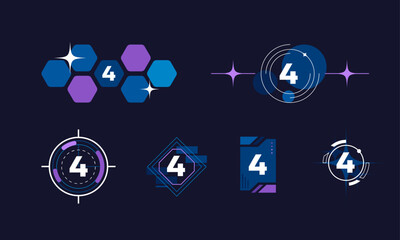 Timers Template Cyberpunk HUD, GUI, VR Interface elements, tech and modern objects pack, futuristic design for software, screen and apps, 2077, abstract digital Y2K retro futuristic style