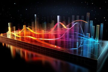 abstract colorful business graph chart on dark background, 3d render