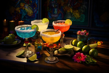 Delicious classic margarita cocktail with lime in a bar, alcoholic beverages, alcoholic drink