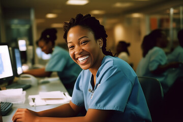 A female nurse smiling at the camera, candid shot natural smile. 