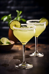 Delicious classic margarita cocktail with lime in a bar, alcoholic beverages, alcoholic drink