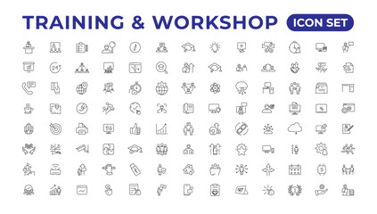 Training and workshop linear icons collection.Set of thin line web icon set, simple outline icons collection, Pixel Perfect icons, Simple vector illustration.